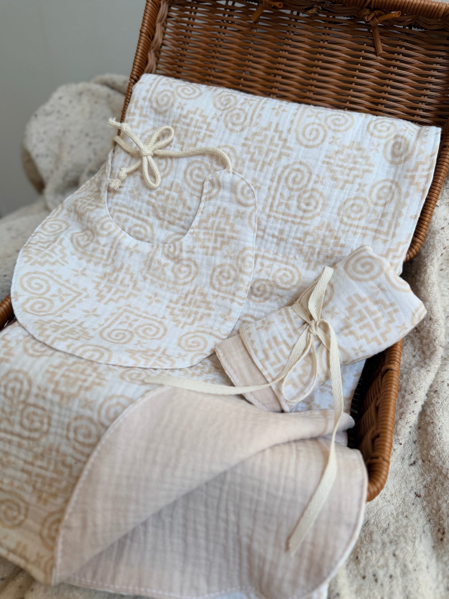 Pre-order - Neutral Hmong Pattern Baby Gift Box – Organic Double Gauze