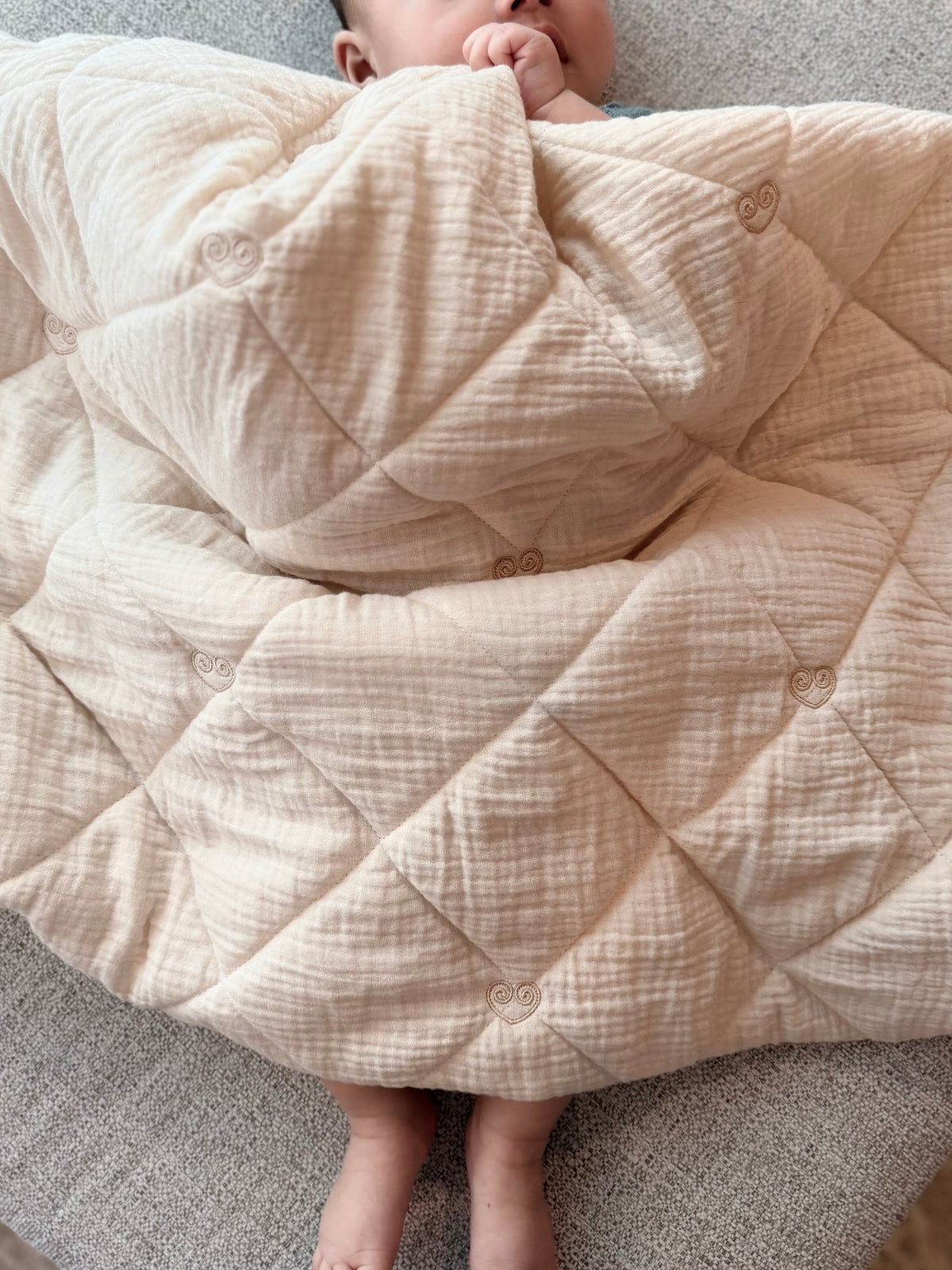 Quilted Double Gauze Hmong Heart Baby Blanket