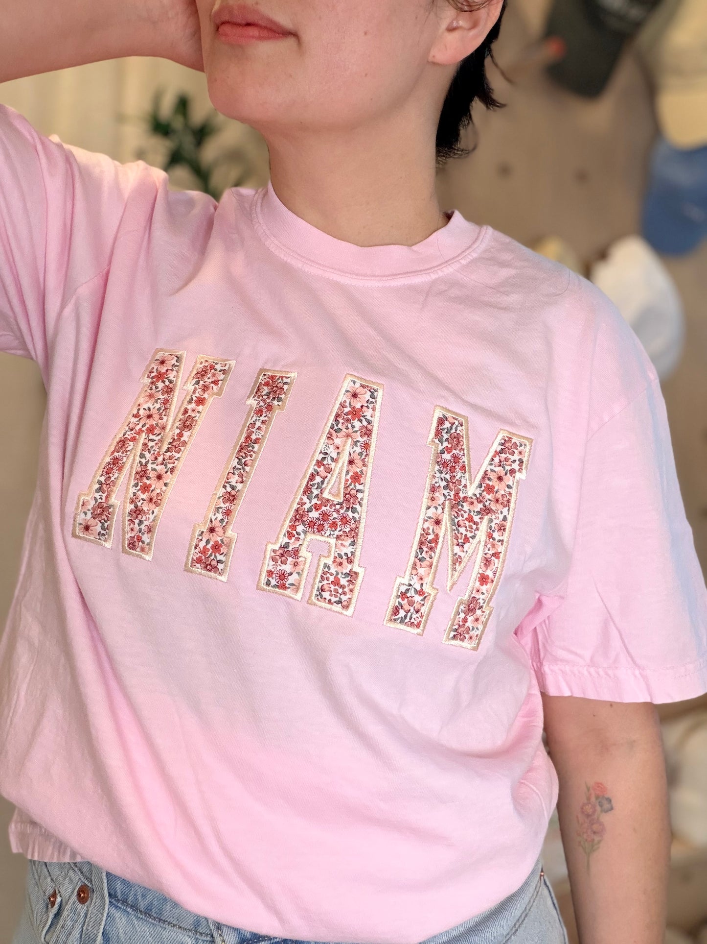 Floral Niam/Nam/Mama T-Shirt | Pink Color
