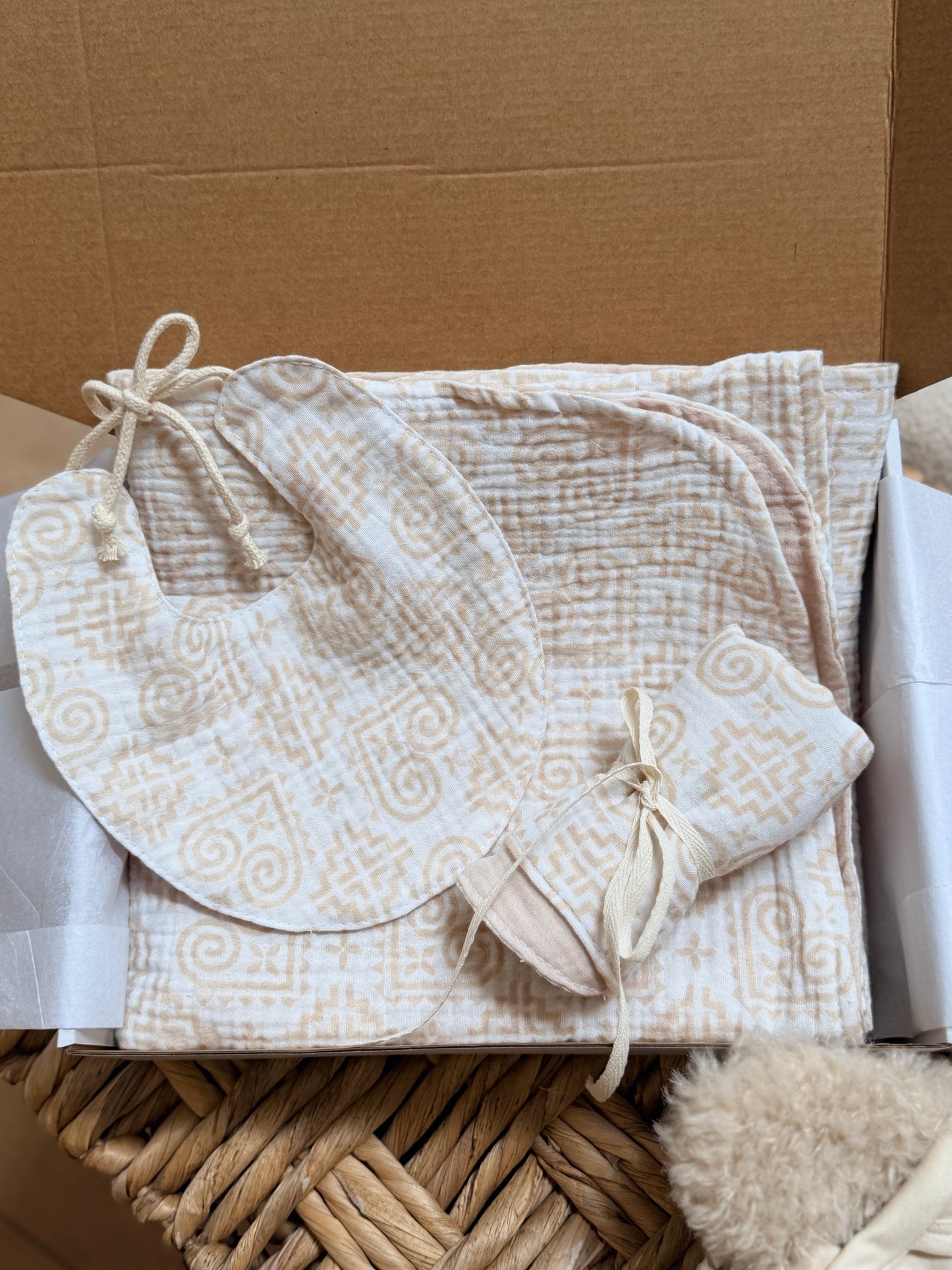 Pre-order - Neutral Hmong Pattern Baby Gift Box – Organic Double Gauze