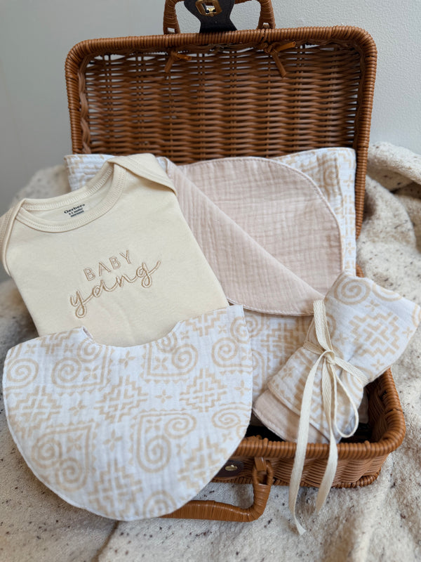 Pre-order - Neutral Hmong Pattern Baby Gift Box – Organic Double Gauze