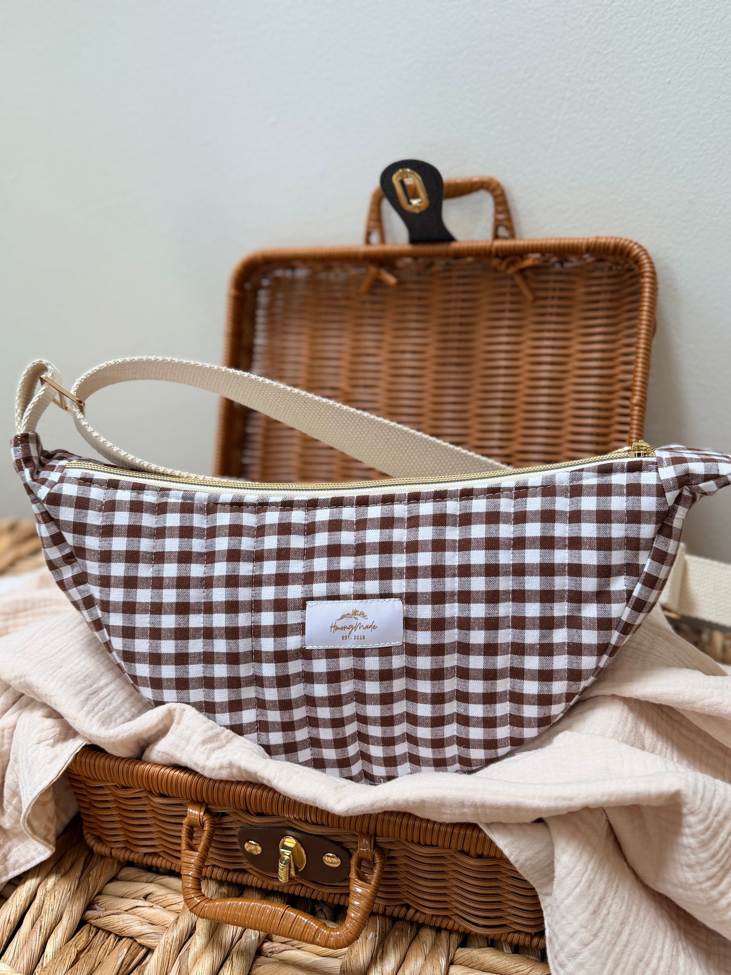 Last Item: Crescent Moon Bag | Brown Gingham