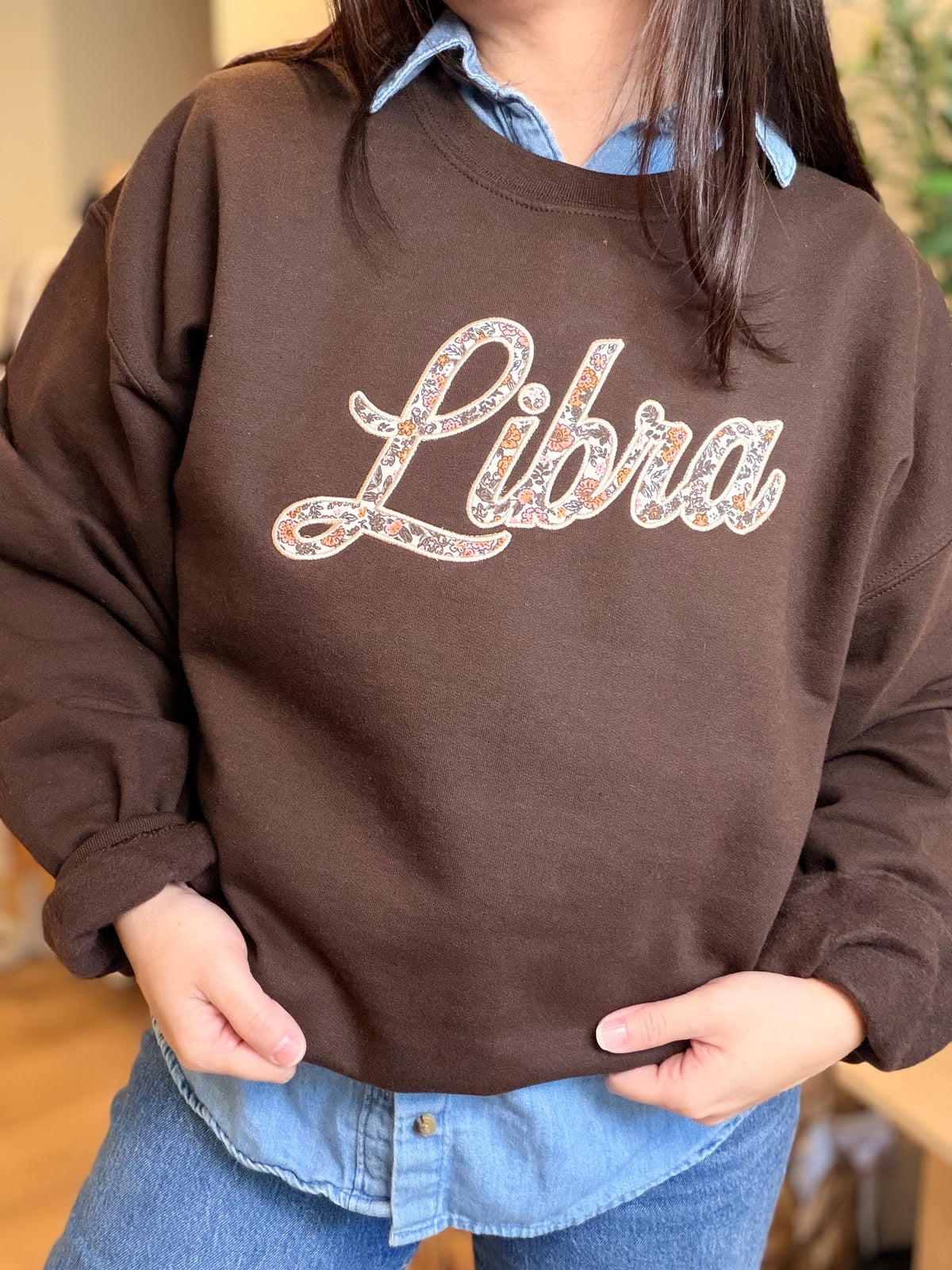 Libra Sweatshirt, Libra Season Sweater, Floral Appliqué Zodiac Sweatshirt, Libra Gift, Astrology Sweater, Birthday Gift for Her