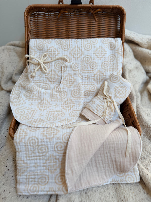 Pre-order - Neutral Hmong Pattern Baby Gift Box – Organic Double Gauze