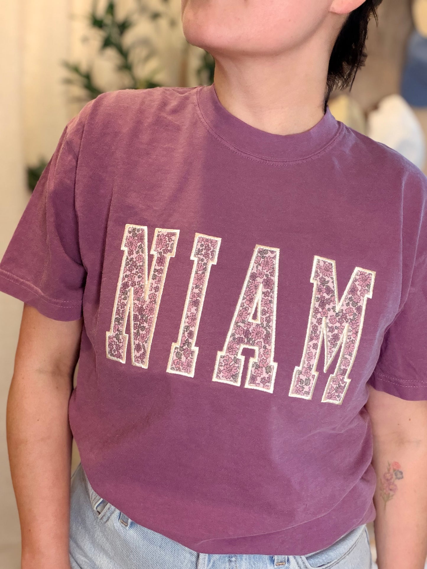 Floral Niam/Nam/Mama T-Shirt | Berry Color