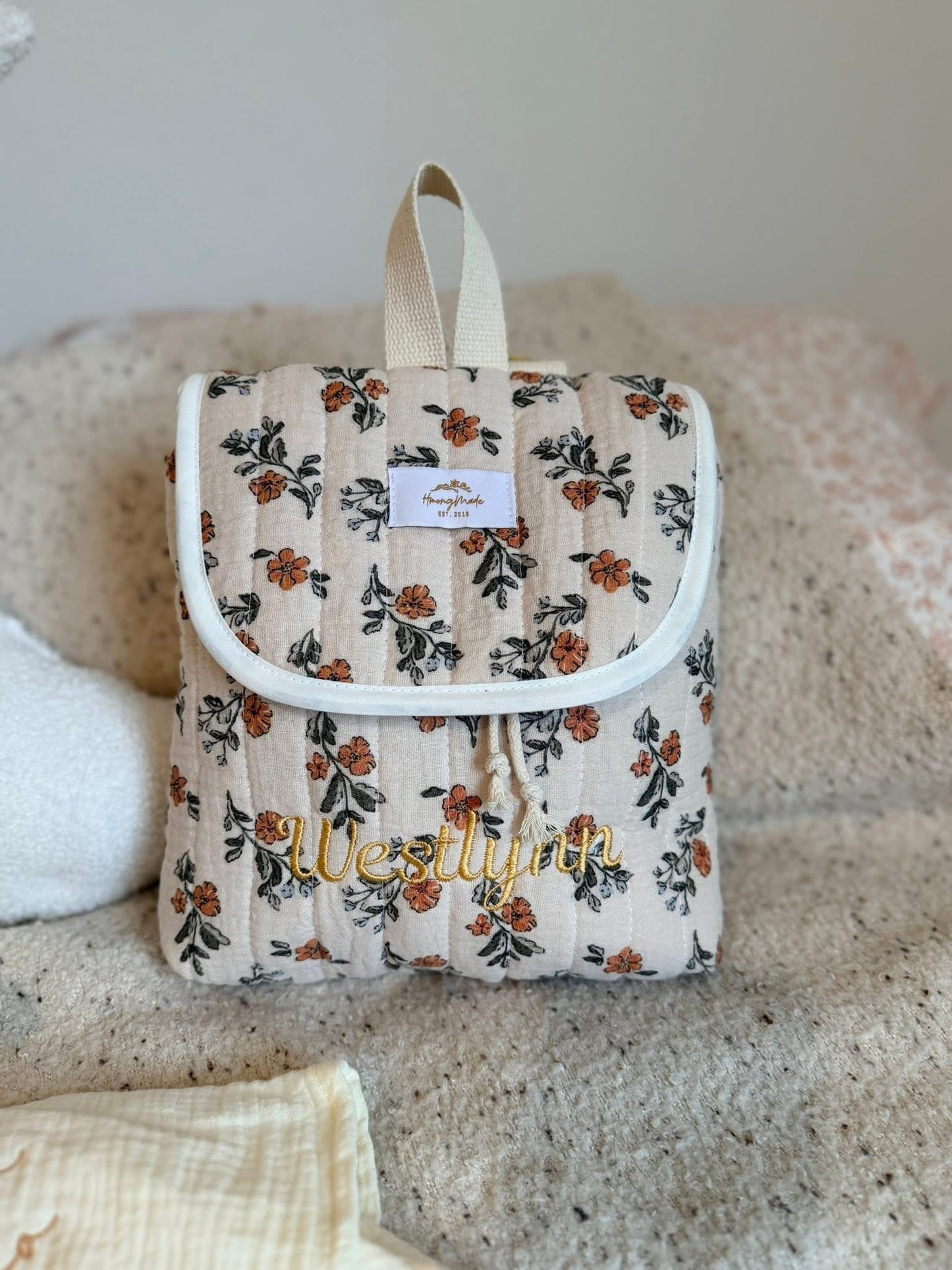 Mini Children’s Backpack – Quilted Double Gauze, Personalizable