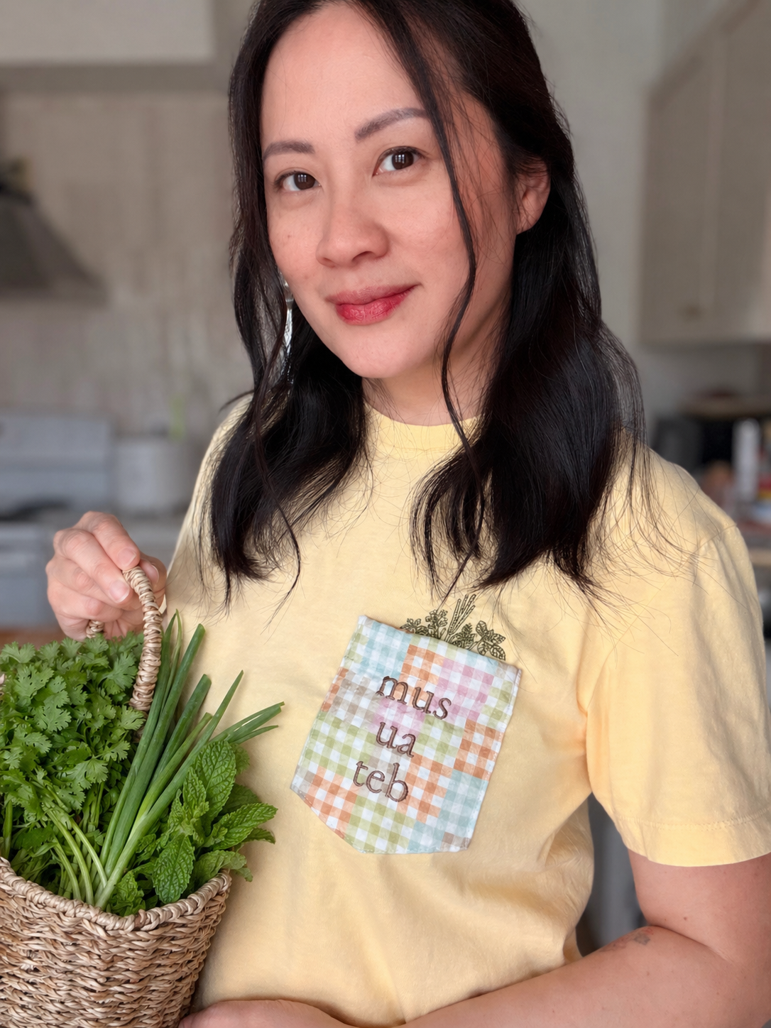 Garden Pocket Tee – Mix & Match Custom Shirt- Floral Pocket T-Shirt | “mus ua teb” Embroidered | Cottage Garden Aesthetic