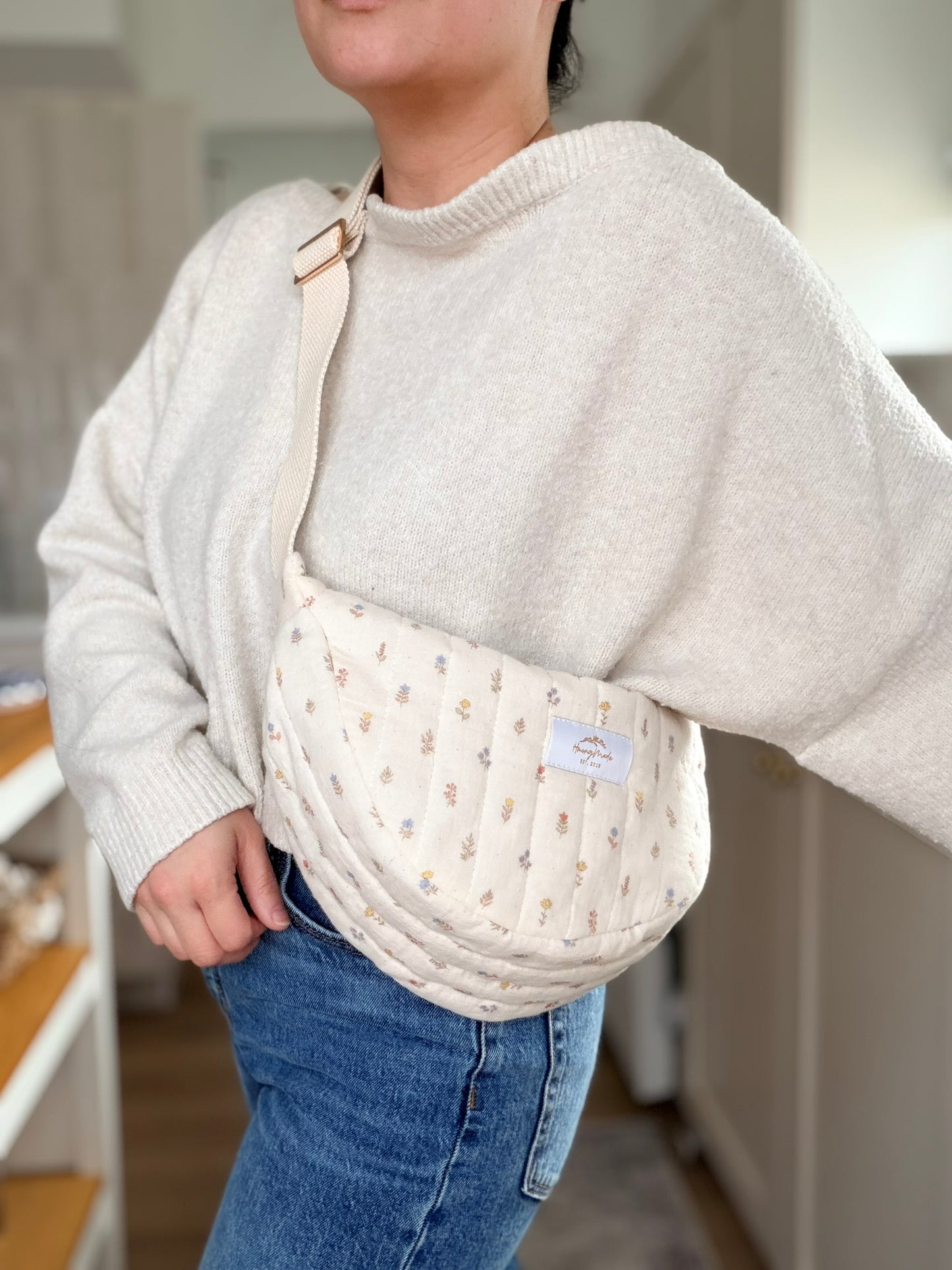 Crescent Moon Bag | Quilted Cotton or Teddy Fabric Crossbody - Personalizable