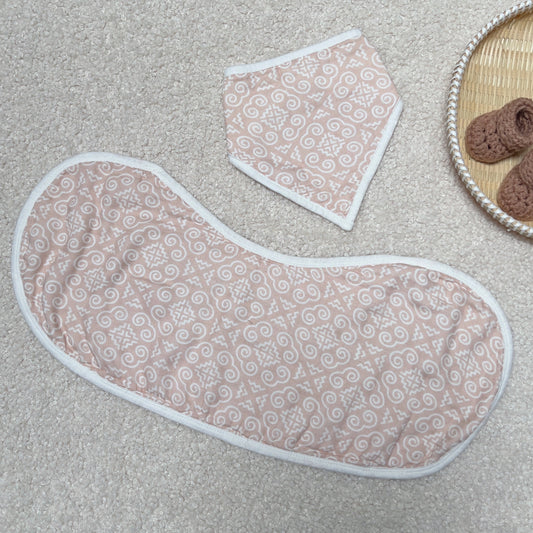 Hmong Pattern Bib and Burp Cloth Set (Pastel pink)