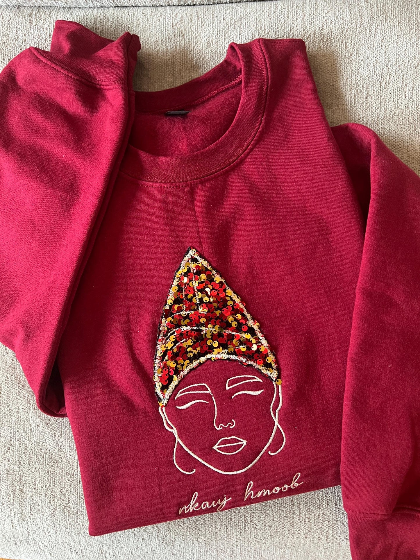 Hmong Girl Red Sequin Sweater