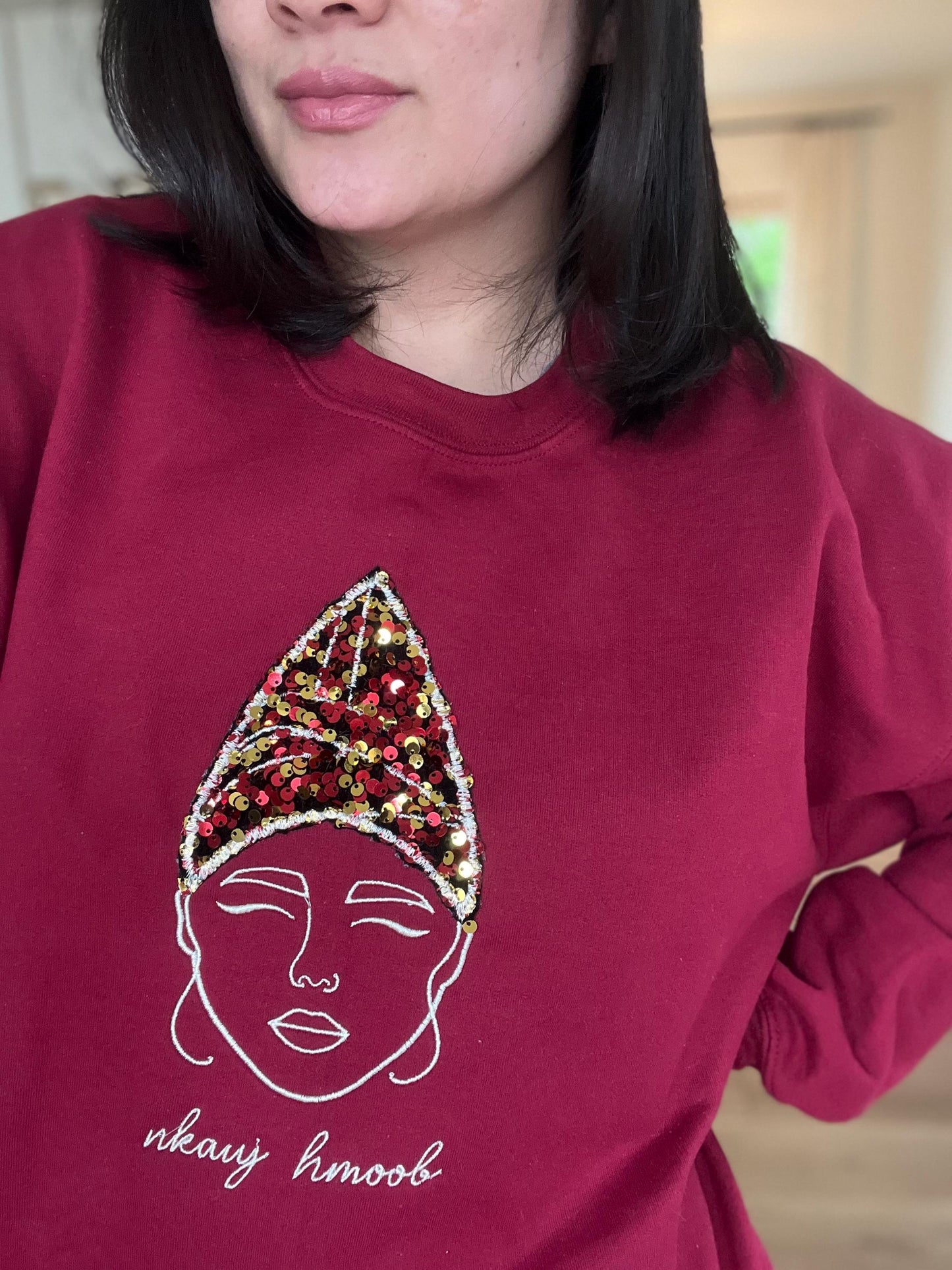 Hmong Girl Red Sequin Sweater