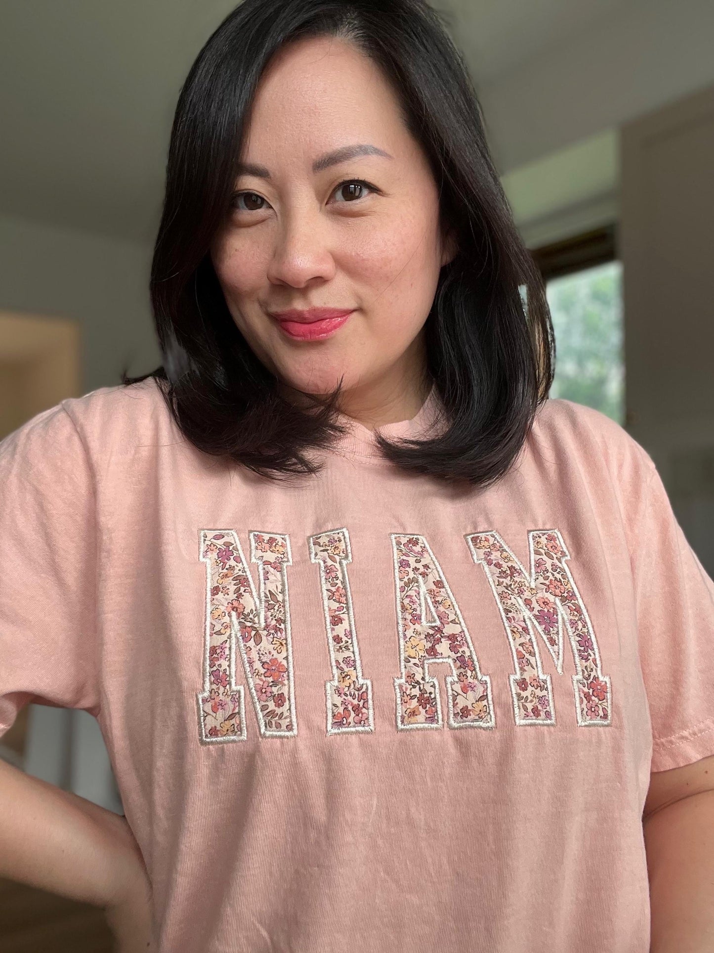 SALE: Floral Niam/Nam/Mama T-Shirt | Pretty Peach Embroidery