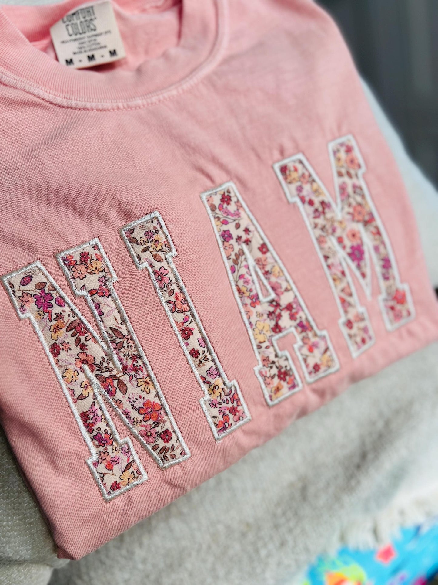 SALE: Floral Niam/Nam/Mama T-Shirt | Pretty Peach Embroidery