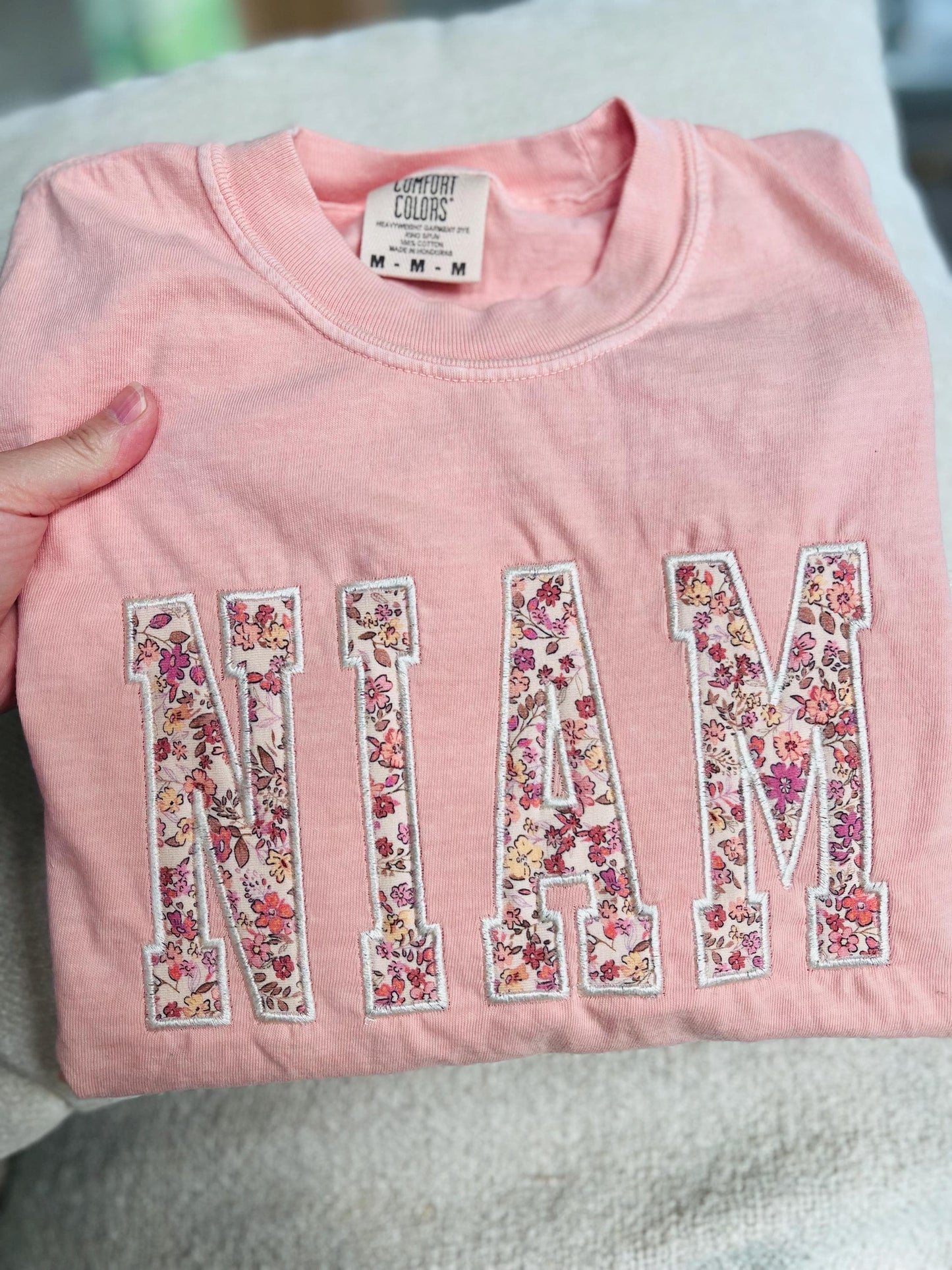 SALE: Floral Niam/Nam/Mama T-Shirt | Pretty Peach Embroidery