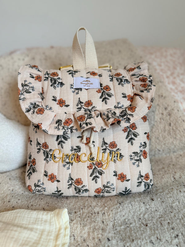 Mini Children’s Backpack – Quilted Double Gauze, Personalizable
