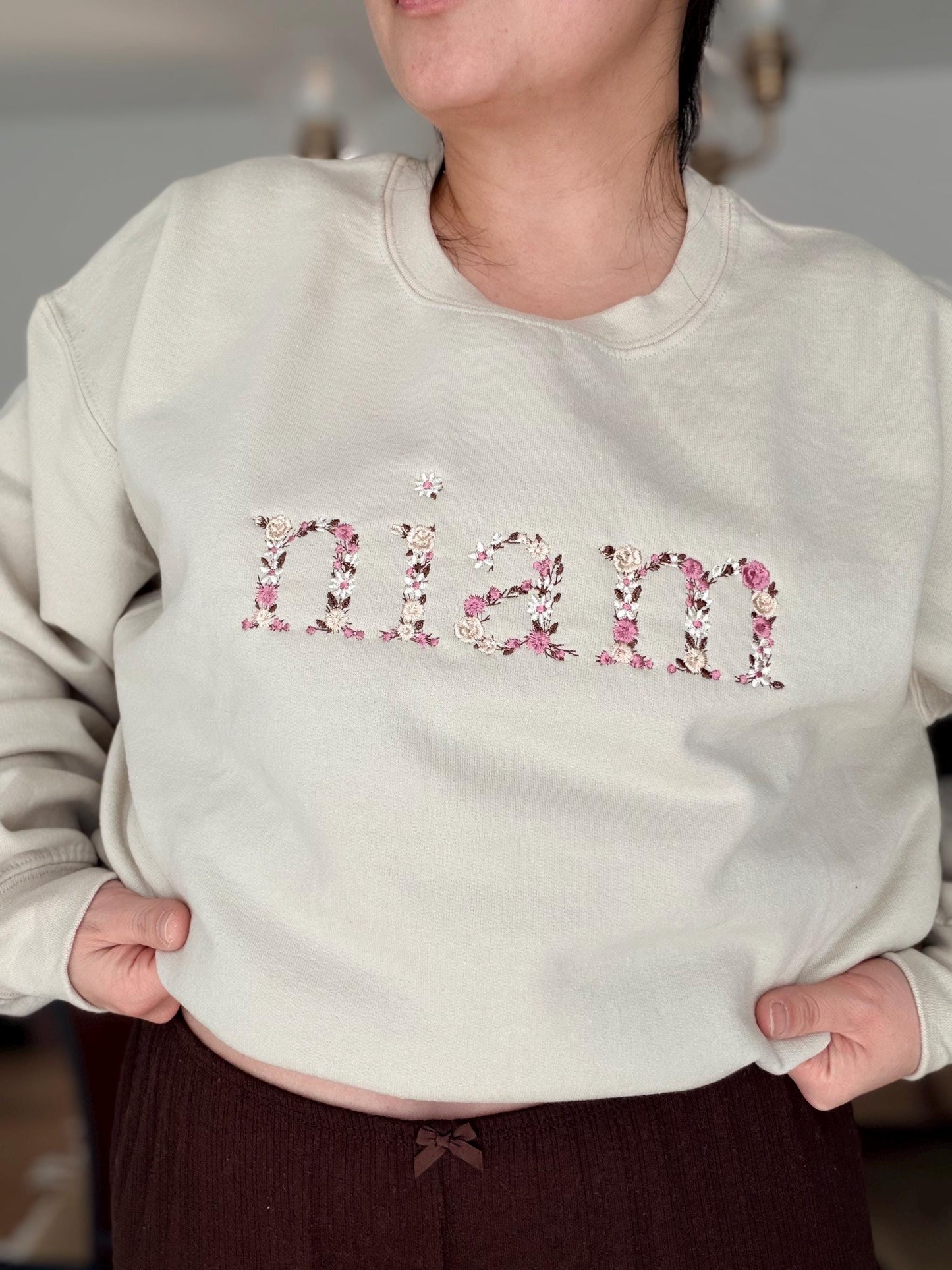 Floral Niam/Nam/Mama Sweater (Dusty Rose)
