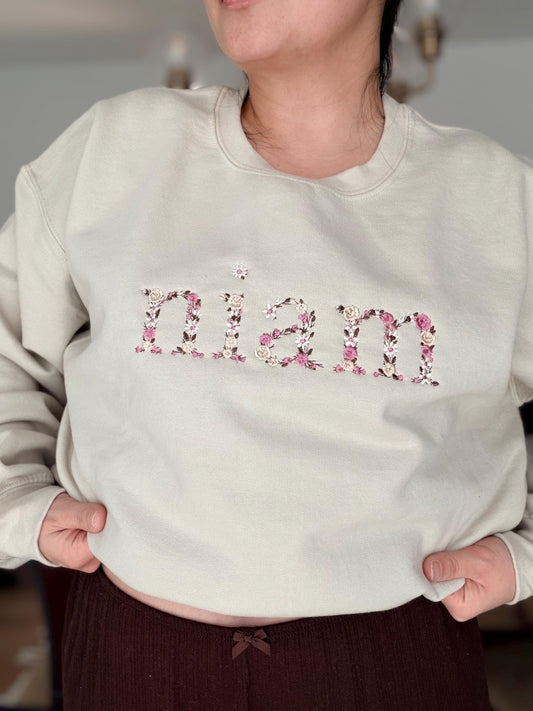 Floral Niam/Nam/Mama Sweater (Dusty Rose)