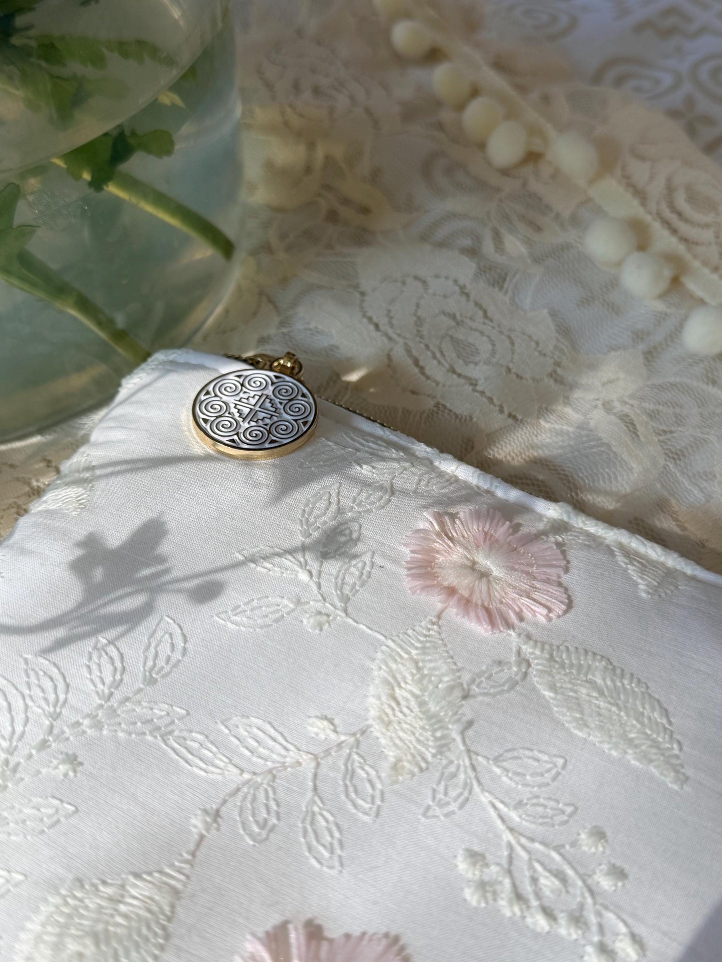 Wedding Flat Pouch: Hmong Zipper Pull or Classic Zipper Pull (Pink Flowers)
