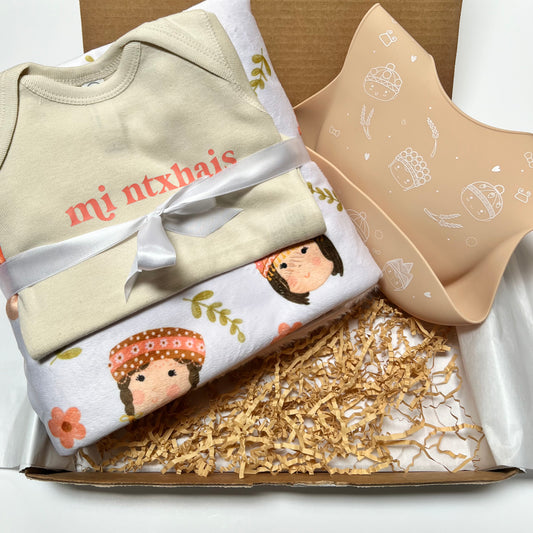 Mi Ntxhais (Daughter) Blanket, Onesie and Bib Gift Box